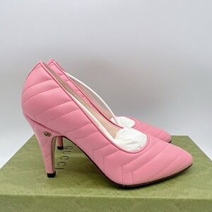 Gucci Chevron Matelasse mini Double G Logo Heel Pumps Pink Leather EU 37.5 - NEW